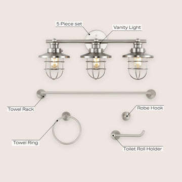 Ellis 24" 3-Light Industrial Farmhouse Vanity Light with Bathroom Hardware Accessory Set - JONATHAN Y